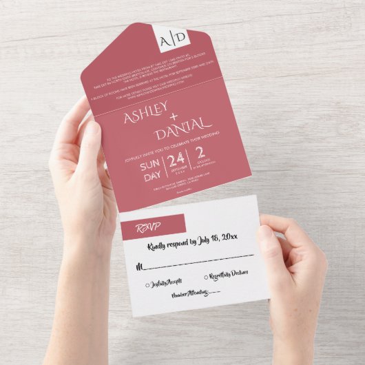 Elegant minimaal roze script modern huwelijk all in one uitnodiging (Afscheurbaar)