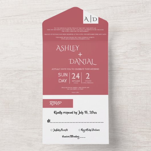 Elegant minimaal roze script modern huwelijk all in one uitnodiging (Binnen)