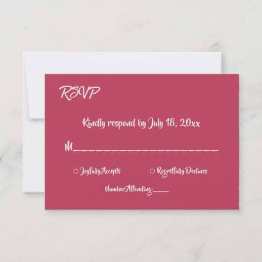 Elegant Minimaal Script Magenta Modern Chic Trouwe RSVP Kaartje (Voorkant)
