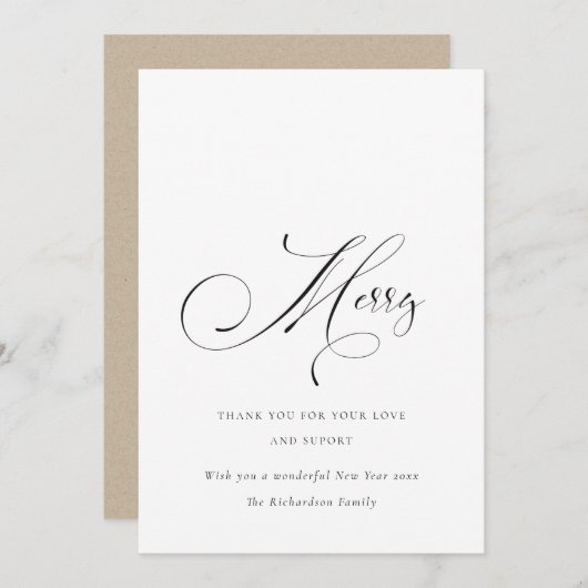 Elegant minimaal script Prettig kerstfeest Feestdagenkaart (Voorkant / Achterkant)