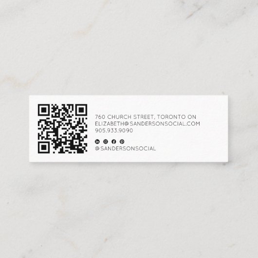 Elegant Minimaal Script Slim met QR CODE Mini Visitekaartje (Achterkant)