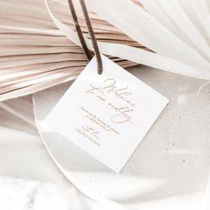 Elegant minimaal welkom op onze bruiloft bedankjes labels