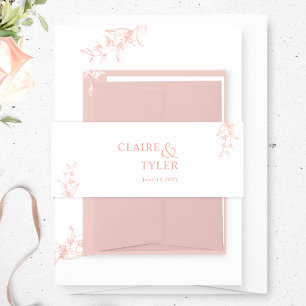 Elegant, Minimaal Wit, Blush Roze, Perzik Bruiloft Uitnodigingen Wikkel