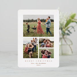 Elegant minimaal wit Lijst 4 Foto Folie Feestdagenkaart