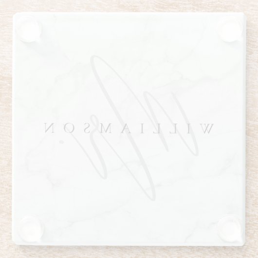 Elegant minimaal wit marmer Mr. Script Custom Glazen Onderzetter (Achterkant)