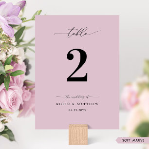 Elegant, Minimaal Zachte Mauve Tafelnummer Bruilof