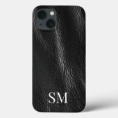 Elegant minimaal zwart leder monogram Initialen Case-Mate iPhone Case (Achterkant)