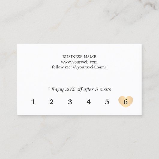 Elegant Minimaal Zwart Wit Goud Hart Klantenkaartje (Achterkant)