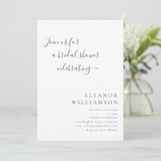 Elegant minimaal zwart witscript Vrijgezellenfeest Kaart (Staand voorkant)