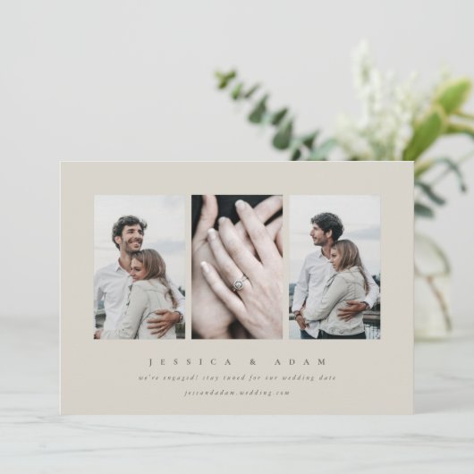 Élégant minimal 3 Fiançailles photo Faire-part (Debout devant)