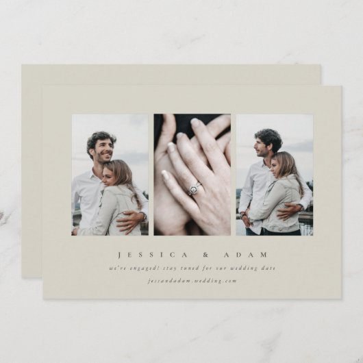 Élégant minimal 3 Fiançailles photo Faire-part (Devant / Derrière)