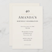 Elegant Minimal 40th Birthday Celebration Kaart (Voorkant / Achterkant)