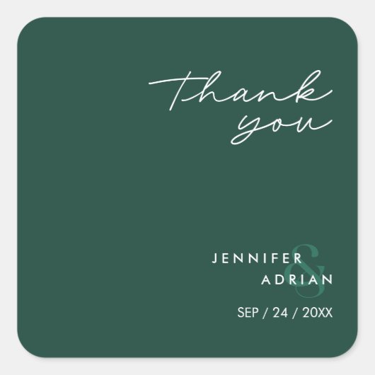 Elegant Minimal Brunswick Green Modern Wedding Vierkante Sticker (Voorkant)
