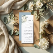 Elegant Minimal Ivory Floral Dusty Blue Wedding  Menu