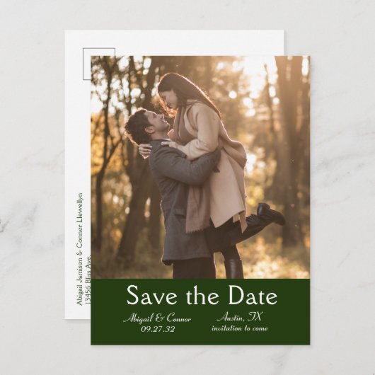 Elegant Minimal laat Lijst Groen sparen de Datum Aankondigingskaart (Voorkant / Achterkant)