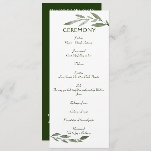 Elegant Minimal Leaves Lijst Green Olive Hunter Programma (Voorkant / Achterkant)