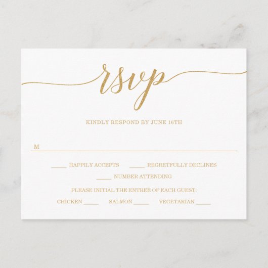 Elégant minimal mariage or carte postale RSVP (Devant)