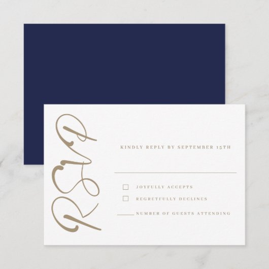 Elégant minimal Marine Gold Wedding Carte RSVP (Devant / Derrière)