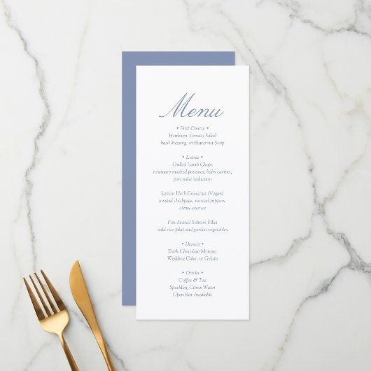 Elegant Minimal Monogram Blue Wedding Menu