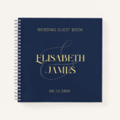 Elégant Minimal Navy Blue Gold Mariage livre d'or (Devant)