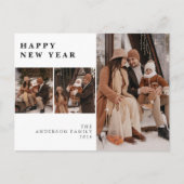 Elegant Minimal New Year Cheers Family 3 Photo Feestdagenkaart (Voorkant)