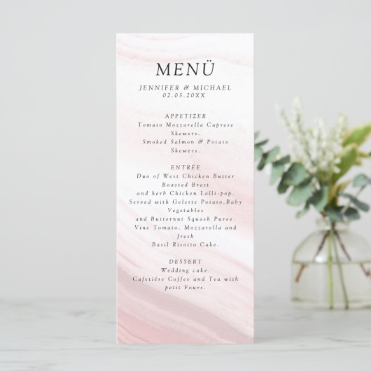 Elegant minimal Rosa Weiss Marmor Menu (Staand voorkant)