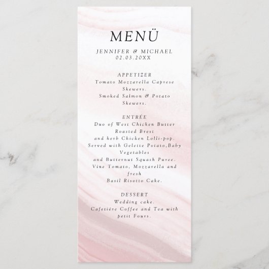 Elegant minimal Rosa Weiss Marmor Menu (Voorkant)
