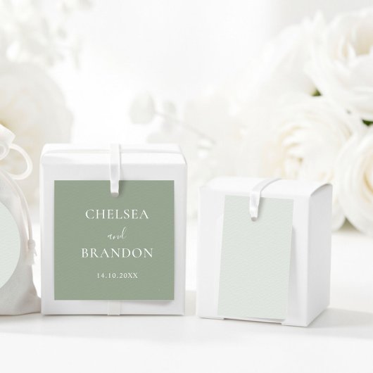 Elegant Minimal Rustic Sage Green Script Wedding Bedankjes Labels