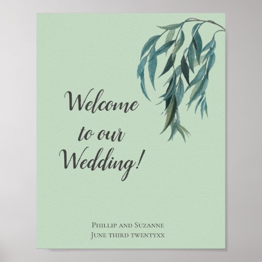 Elegant Minimal Sage Green Willow Branch Wedding Poster (Voorkant)