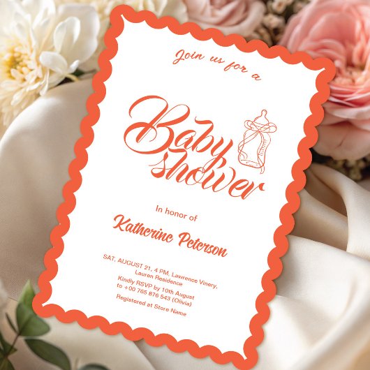 Elegant Minimal Scalloped Baby Shower Invitation