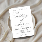 Elegant Minimal Script Black and White Wedding Inv Kaart