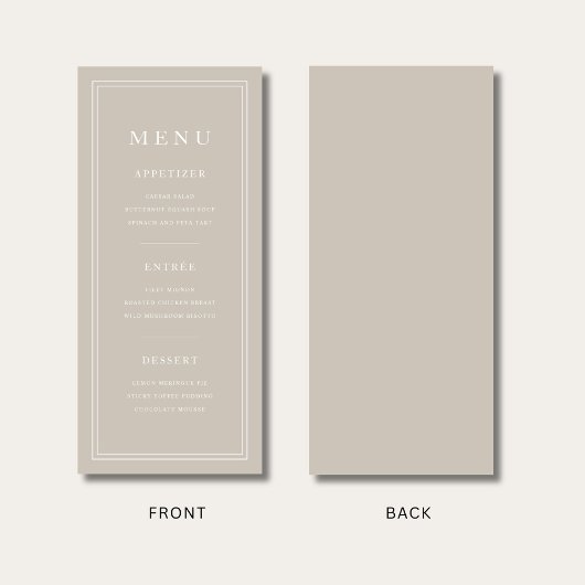 Elegant Minimal Taupe Dinner Menu