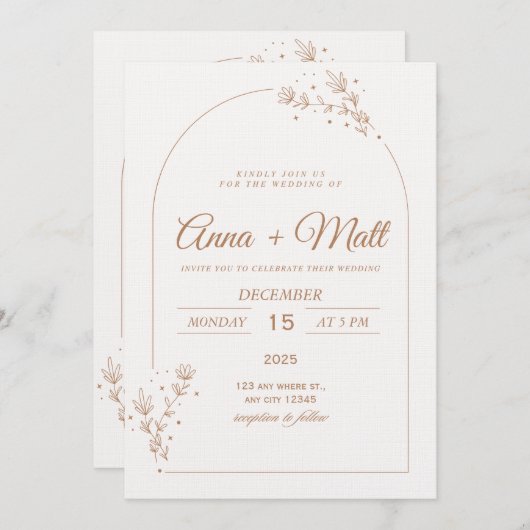 Elegant Minimal Wedding Invitation  (Devant / Derrière)