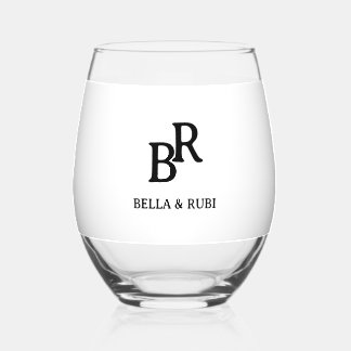 Elegant Minimal Wedding Monogram Stemless Wine Gla Wijnglas Zonder Voet