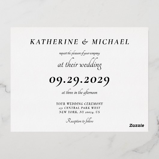 Elegant Minimal Wedding Real Gold Foil Invitation (Verso)