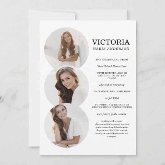 Elegant Minimal White Photo Typography Afstuderen Aankondiging (Achterkant)