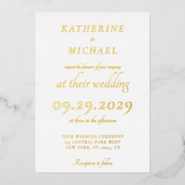 Elegant Minimal White Wedding Gold Folie Uitnodiging