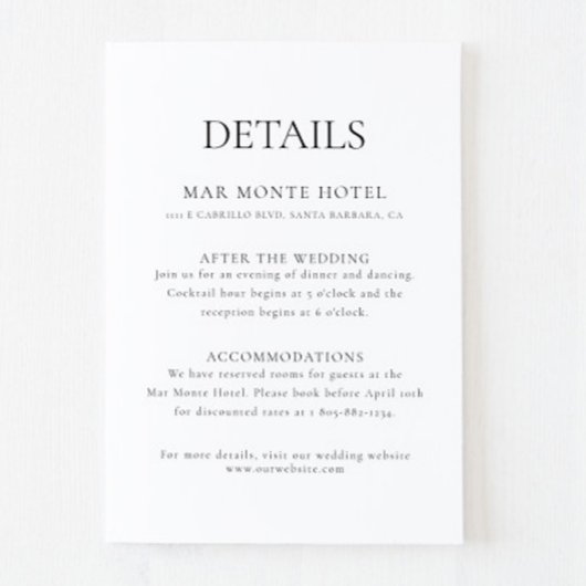 Elegant minimale bruiloft - Details Enclosure Card Kaart