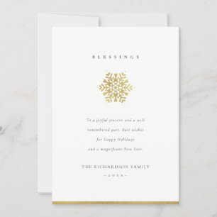 Elegant Minimale Chic Faux Gold Snowflake Blessors Feestdagenkaart