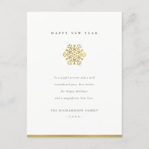 Elegant Minimale Faux Gold Snowflake Happy Nieuwja Feestdagenkaart