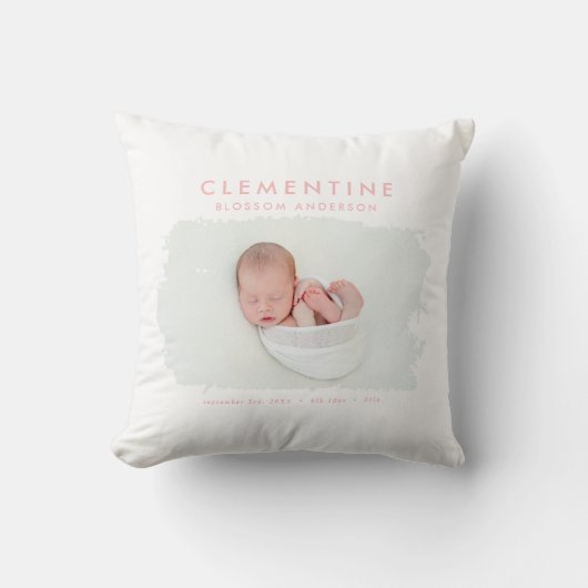 Elegant minimale geboorteaankondiging foto kussen (Voorkant)