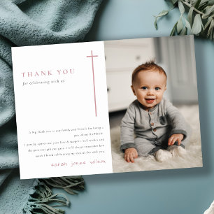 Elegant Minimale Roze Typografie Foto Baptisme Bedankkaart