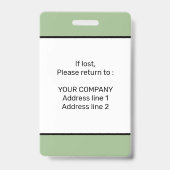 Elegant Minimale Sage Green Custom Personal ID Bad Badge (Back)