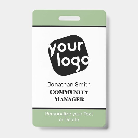 Elegant Minimale Sage Green Custom Personal ID Bad Badge (Front)