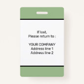 Elegant Minimale Sage Green Custom Personal ID Bad Badge (Achterkant)