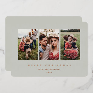 Elegant Minimale Sage Green Lijst Triple Foto Folie Feestdagenkaart