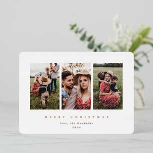 Elegant Minimale Witte Lijst Triple Foto Folie Feestdagenkaart