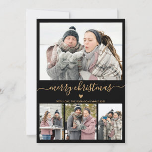 Elegant minimalist 4 Photo Collage Kerstmis Feestdagenkaart