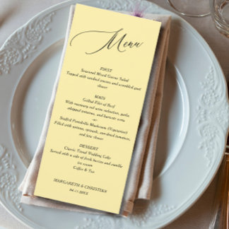 Elegant Minimalist Banana Yellow Wedding Menu