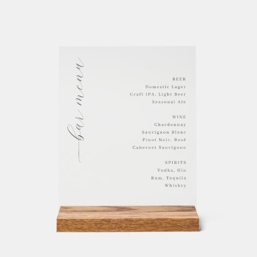 Elegant Minimalist Bar Menu Acryl Bord (Voorkant)